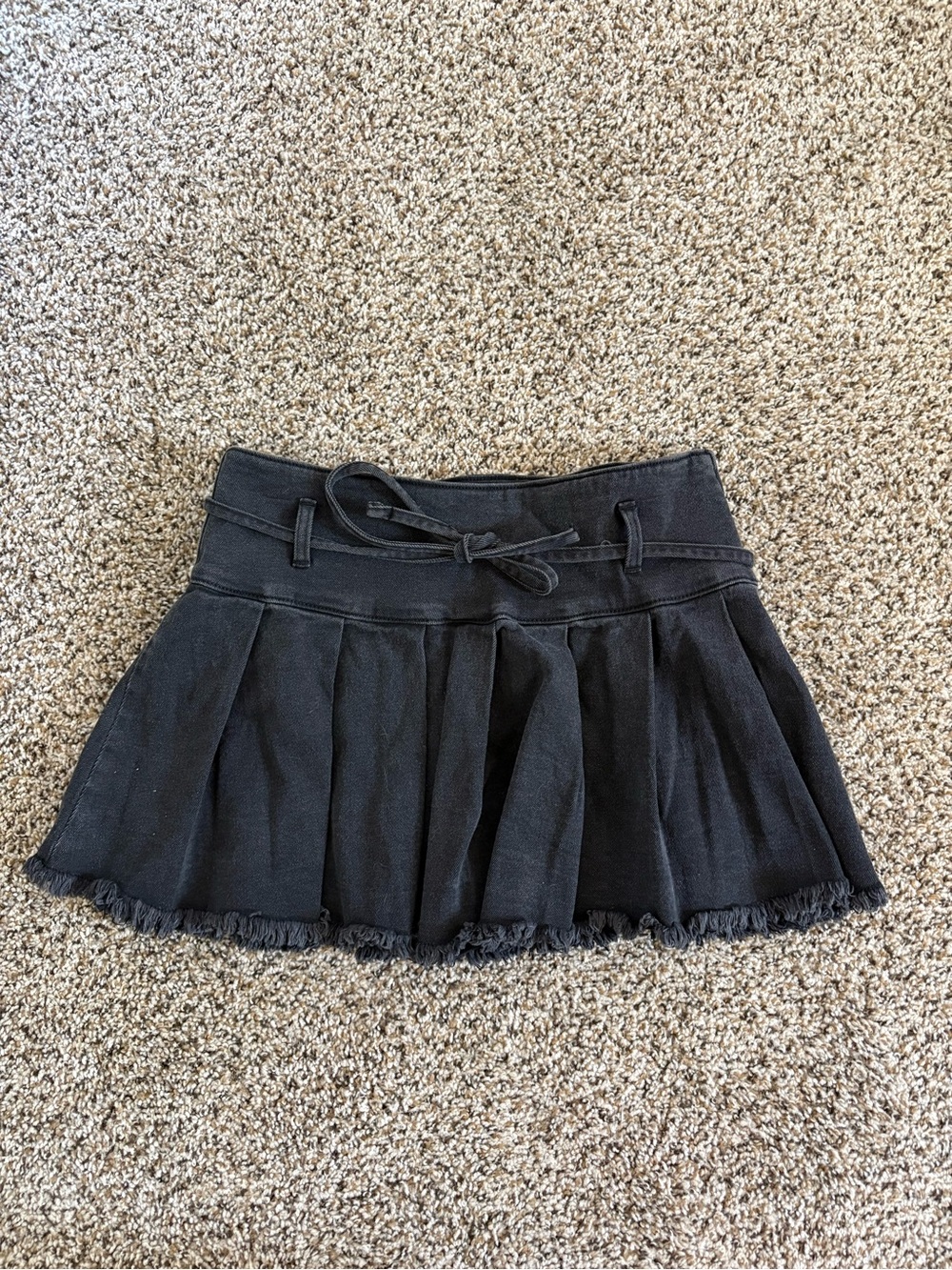 Pleated Black Mini Skirt with Waist Tie